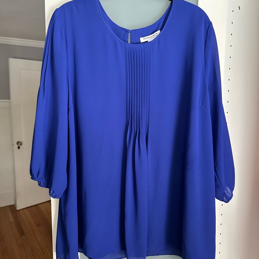 Royal #blue Modamix by Brandon Thomas #blouse. Bracelet sleeve length.